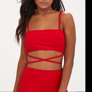 Red Strap Crop Top